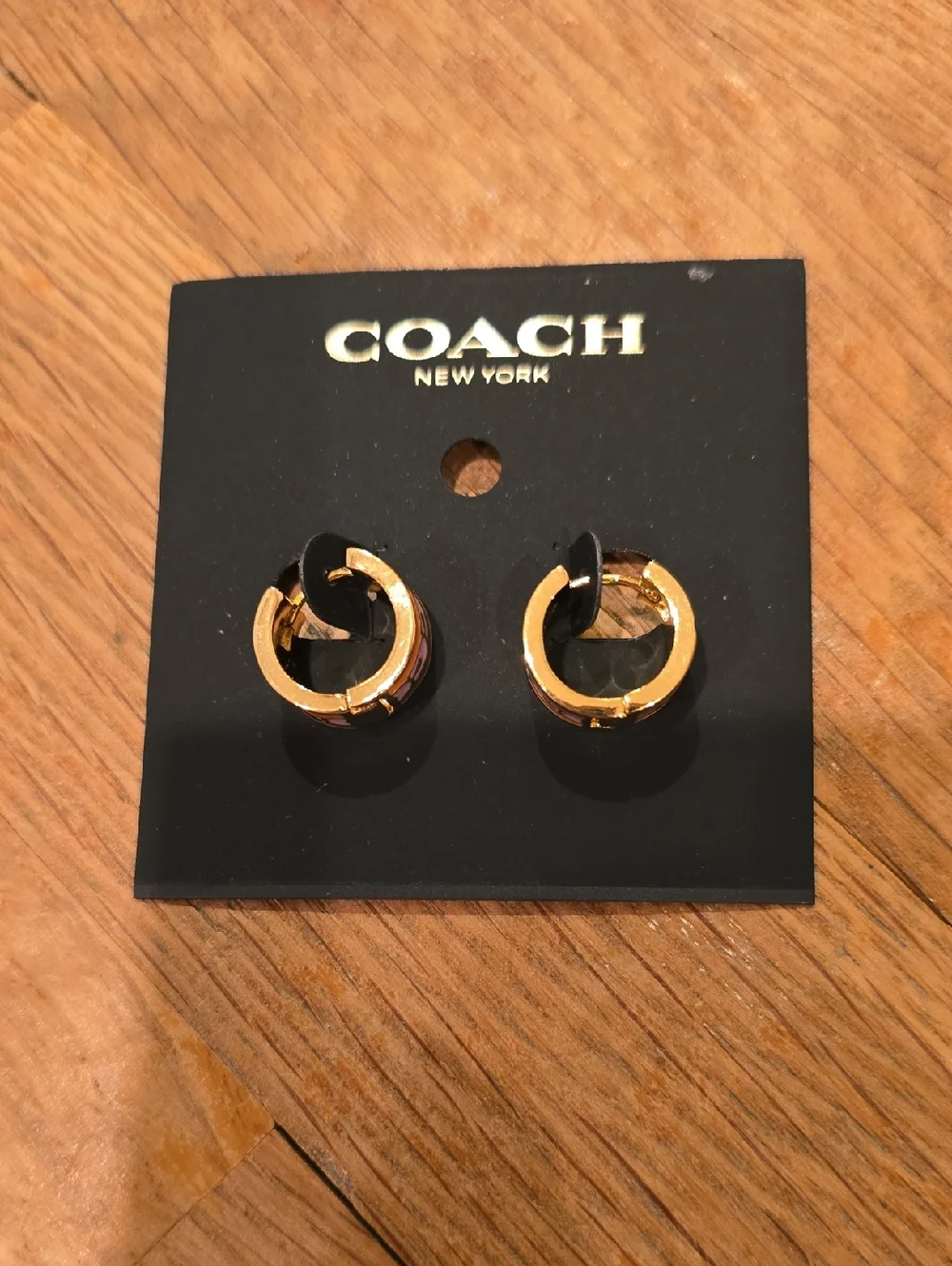 Coach Gold-Tone Hoop and Gold Accent Earrings & Dustbag - Picture 2 of 5